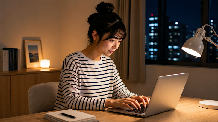 タッチタイピングをしている女性