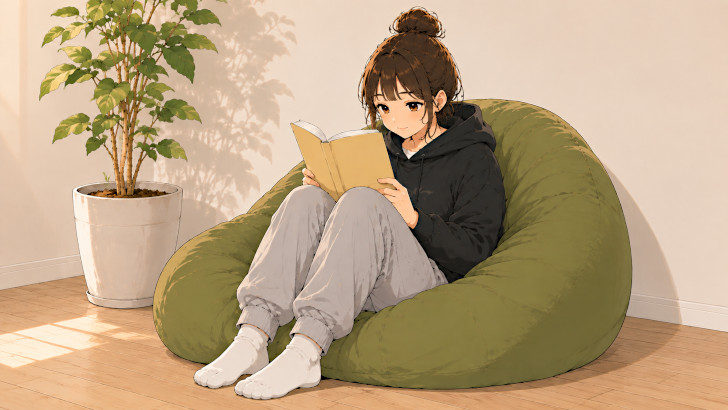 漫画を読む女性