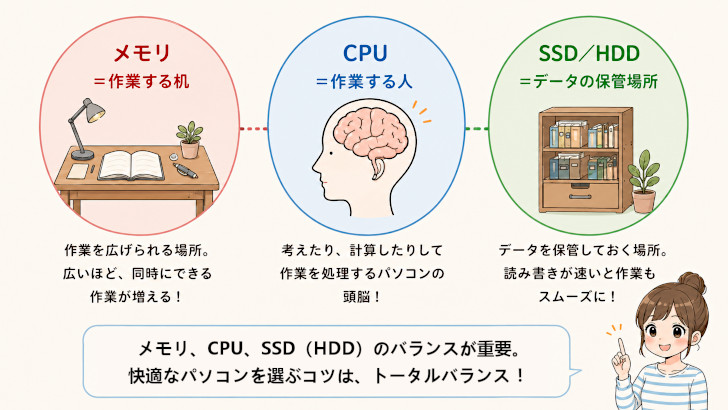 CPU、メモリ、SSD について
