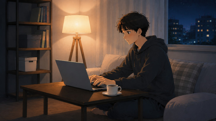 在宅ワークする男性